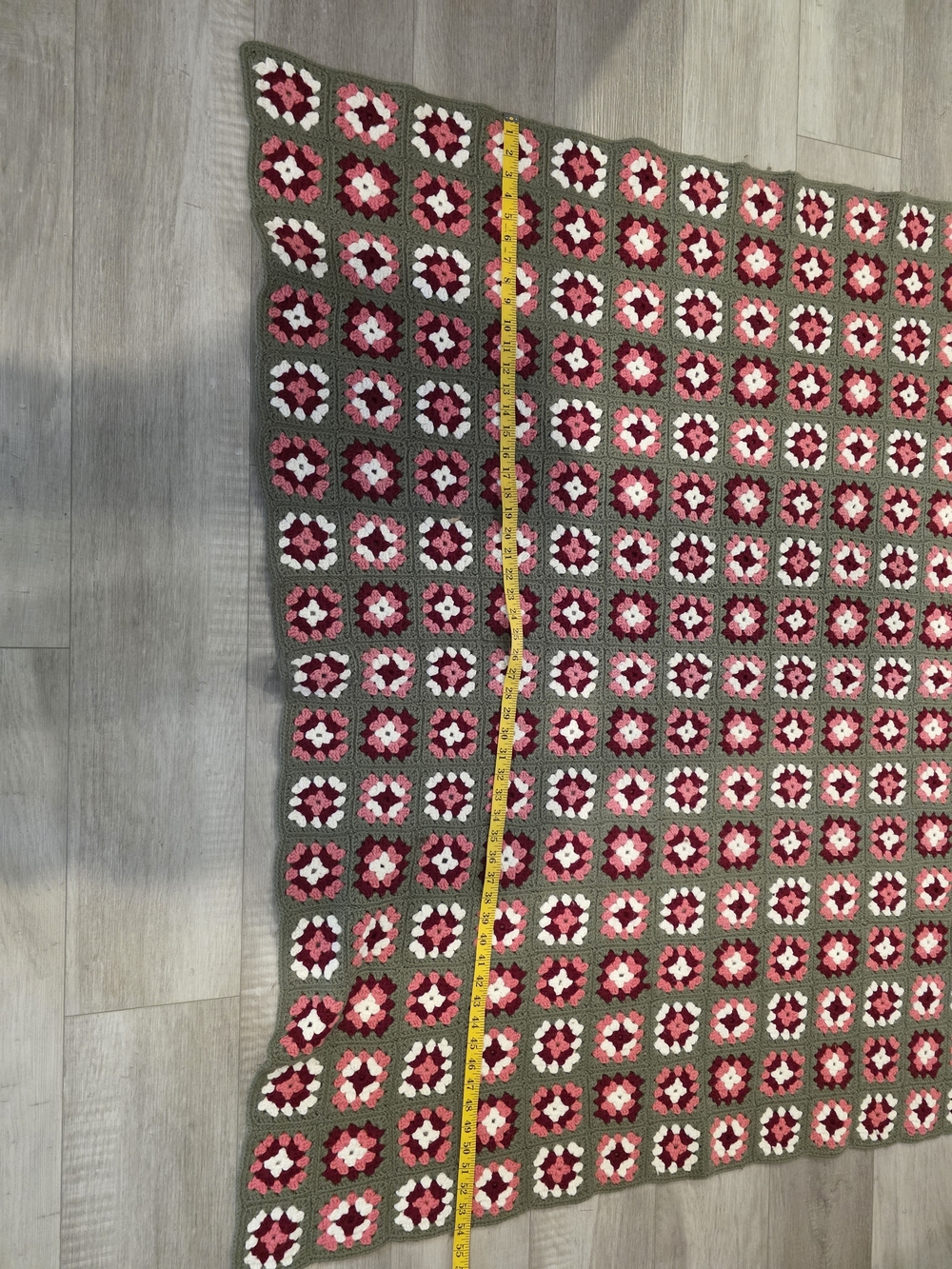 Handmade Crochet Granny Square Blanket Pink Red Green Throw Retro Vintage Style - Picture 3 of 7